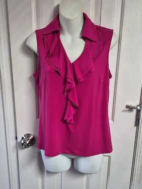 Jones Studio Sleeveless Ruffle V-Neck Top - Fuchsia